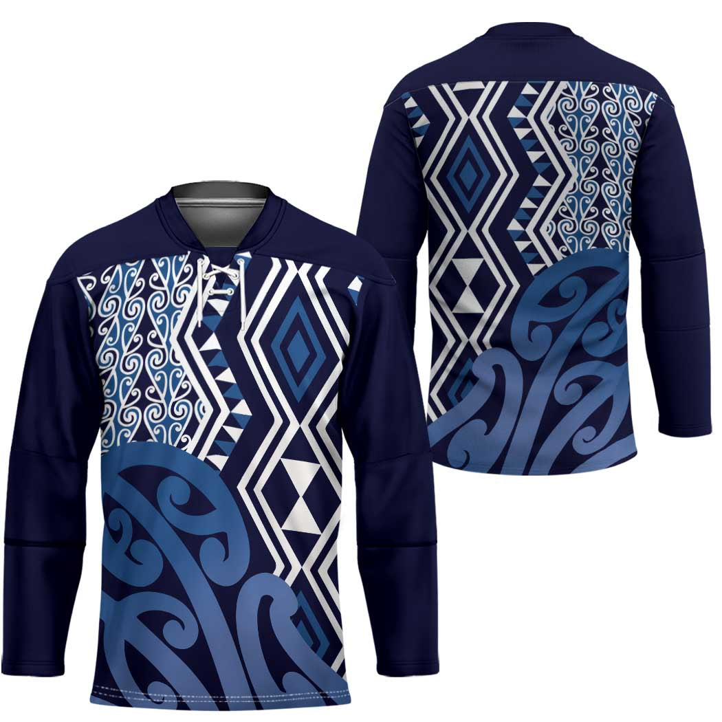New Zealand Hockey Jersey Aotearoa Kowhaiwhai Mix Taniko Art - Blue - Polynesian Pride