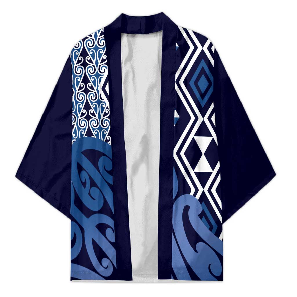 New Zealand Kimono Aotearoa Kowhaiwhai Mix Taniko Art - Blue - Polynesian Pride