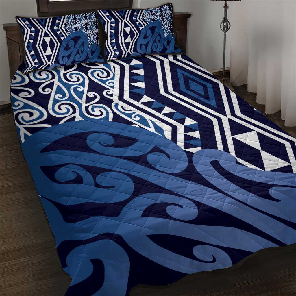 New Zealand Quilt Bed Set Aotearoa Kowhaiwhai Mix Taniko Art - Blue LT14 Blue - Polynesian Pride