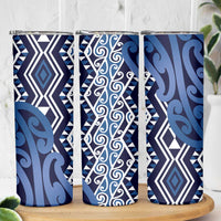 New Zealand Skinny Tumbler Aotearoa Kowhaiwhai Mix Taniko Art - Blue LT14 - Polynesian Pride