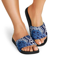 New Zealand Slide Sandals Aotearoa Kowhaiwhai Mix Taniko Art - Blue - Polynesian Pride