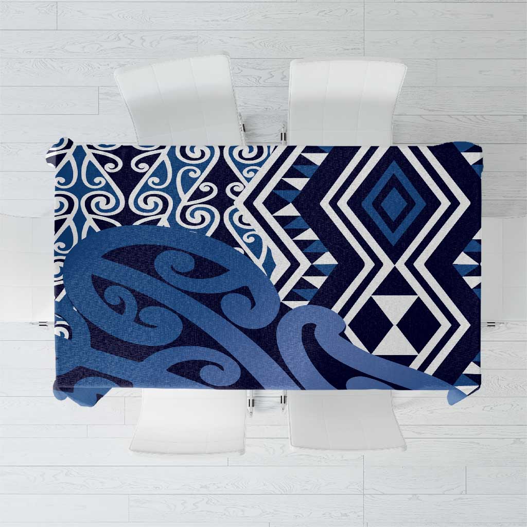 New Zealand Tablecloth Aotearoa Kowhaiwhai Mix Taniko Art - Blue LT14 Blue - Polynesian Pride