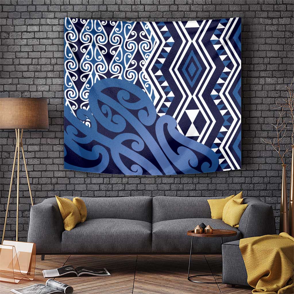 New Zealand Tapestry Aotearoa Kowhaiwhai Mix Taniko Art - Blue LT14 Blue - Polynesian Pride