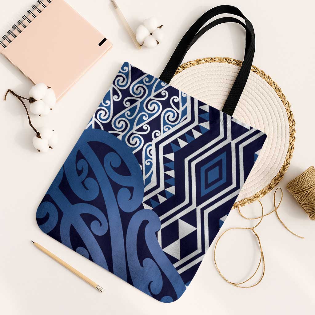 New Zealand Tote Bag Aotearoa Kowhaiwhai Mix Taniko Art - Blue - Polynesian Pride