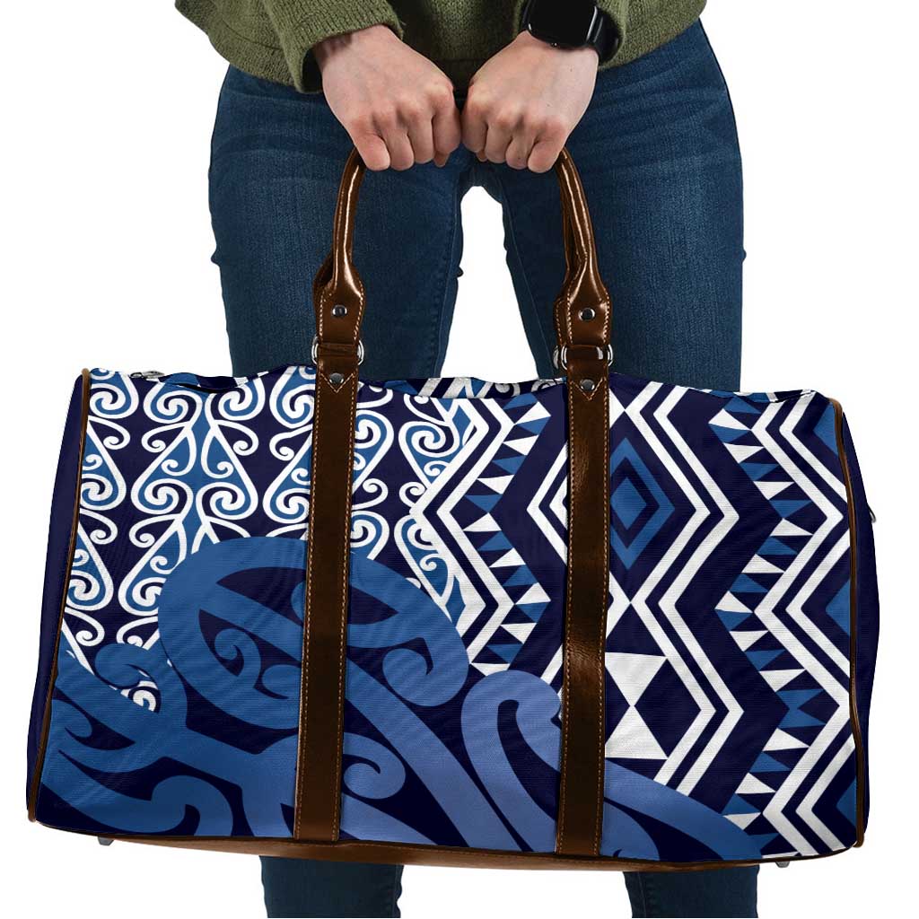 New Zealand Travel Bag Aotearoa Kowhaiwhai Mix Taniko Art - Blue LT14 Blue - Polynesian Pride