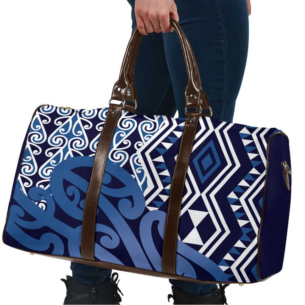 New Zealand Travel Bag Aotearoa Kowhaiwhai Mix Taniko Art - Blue LT14 - Polynesian Pride