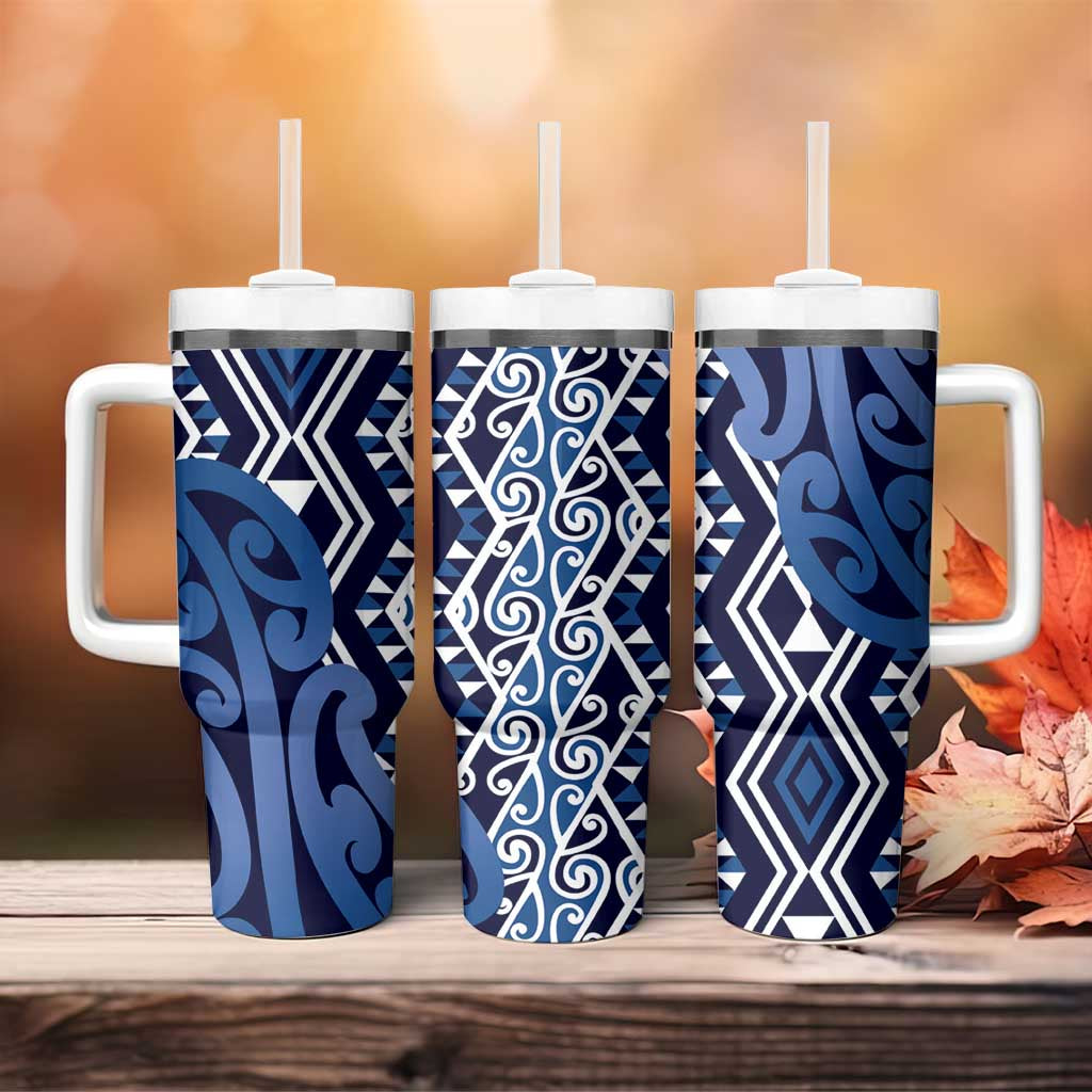New Zealand Tumbler With Handle Aotearoa Kowhaiwhai Mix Taniko Art - Blue LT14