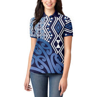 New Zealand Women Polo Shirt Aotearoa Kowhaiwhai Mix Taniko Art - Blue LT14 - Polynesian Pride
