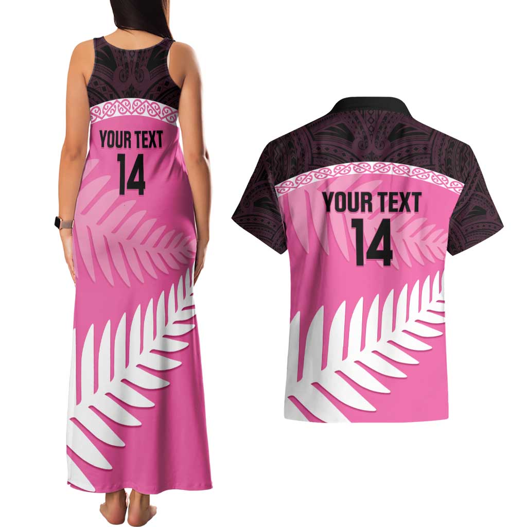Custom New Zealand Aotearoa Cricket Couples Matching Tank Maxi Dress and Hawaiian Shirt Go White Silver Fern LT14 - Polynesian Pride