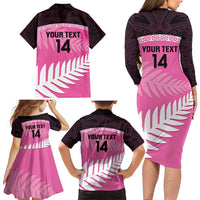 Custom New Zealand Aotearoa Cricket Family Matching Long Sleeve Bodycon Dress and Hawaiian Shirt Go White Silver Fern LT14 - Polynesian Pride