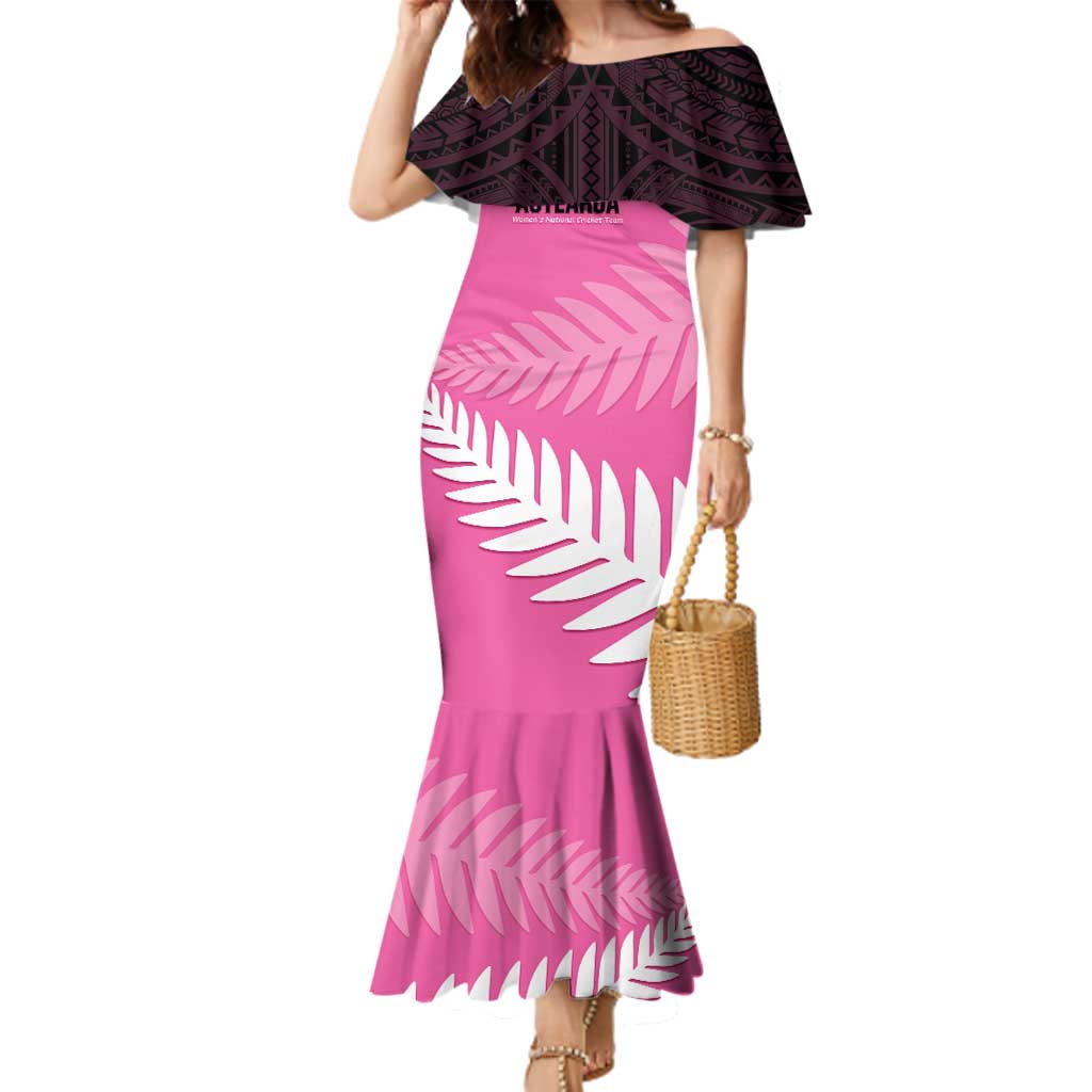 Custom New Zealand Aotearoa Cricket Family Matching Mermaid Dress and Hawaiian Shirt Go White Silver Fern LT14 Mom's Dress Pink - Polynesian Pride