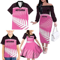 Custom New Zealand Aotearoa Cricket Family Matching Off The Shoulder Long Sleeve Dress and Hawaiian Shirt Go White Silver Fern LT14 - Polynesian Pride