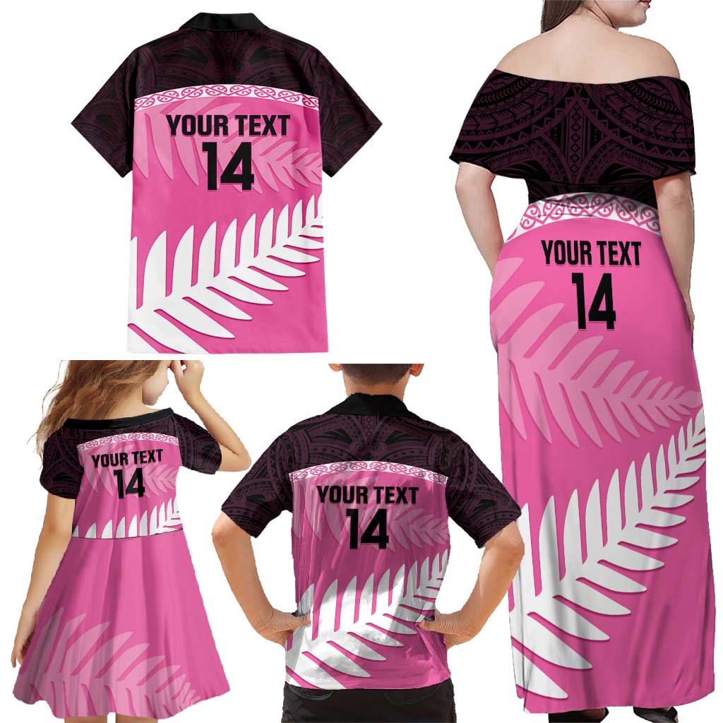 Custom New Zealand Aotearoa Cricket Family Matching Off Shoulder Maxi Dress and Hawaiian Shirt Go White Silver Fern LT14 - Polynesian Pride