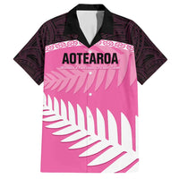 Custom New Zealand Aotearoa Cricket Family Matching Off Shoulder Maxi Dress and Hawaiian Shirt Go White Silver Fern LT14 Dad's Shirt - Short Sleeve Pink - Polynesian Pride