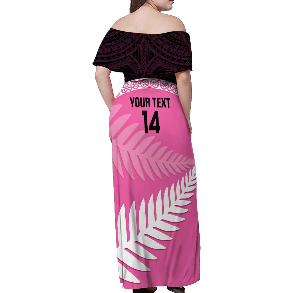 Custom New Zealand Aotearoa Cricket Family Matching Off Shoulder Maxi Dress and Hawaiian Shirt Go White Silver Fern LT14 - Polynesian Pride