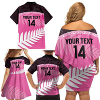 Custom New Zealand Aotearoa Cricket Family Matching Off Shoulder Short Dress and Hawaiian Shirt Go White Silver Fern LT14 - Polynesian Pride