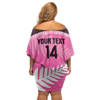 Custom New Zealand Aotearoa Cricket Family Matching Off Shoulder Short Dress and Hawaiian Shirt Go White Silver Fern LT14 - Polynesian Pride