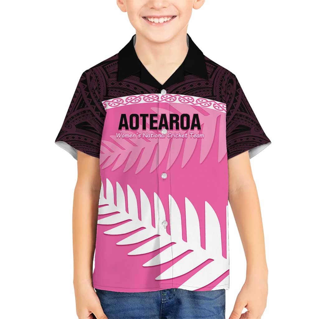 Custom New Zealand Aotearoa Cricket Family Matching Puletasi and Hawaiian Shirt Go White Silver Fern LT14 Son's Shirt Pink - Polynesian Pride