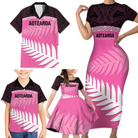Custom New Zealand Aotearoa Cricket Family Matching Short Sleeve Bodycon Dress and Hawaiian Shirt Go White Silver Fern LT14 - Polynesian Pride