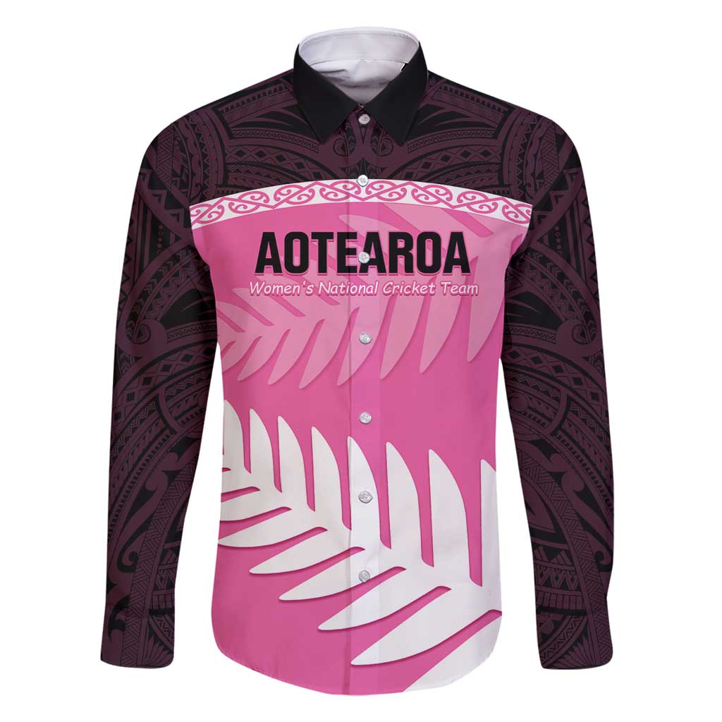 Custom New Zealand Aotearoa Cricket Family Matching Tank Maxi Dress and Hawaiian Shirt Go White Silver Fern LT14 Dad's Shirt - Long Sleeve Pink - Polynesian Pride