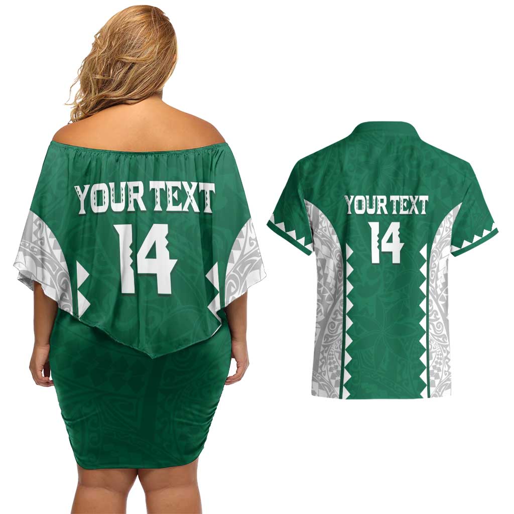 Custom Hawaii Volleyball Couples Matching Off Shoulder Short Dress and Hawaiian Shirt Hawaiian Kakau Pattern
