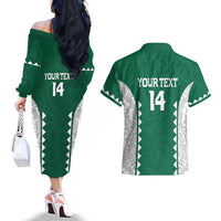 Custom Hawaii Volleyball Couples Matching Off The Shoulder Long Sleeve Dress and Hawaiian Shirt Hawaiian Kakau Pattern