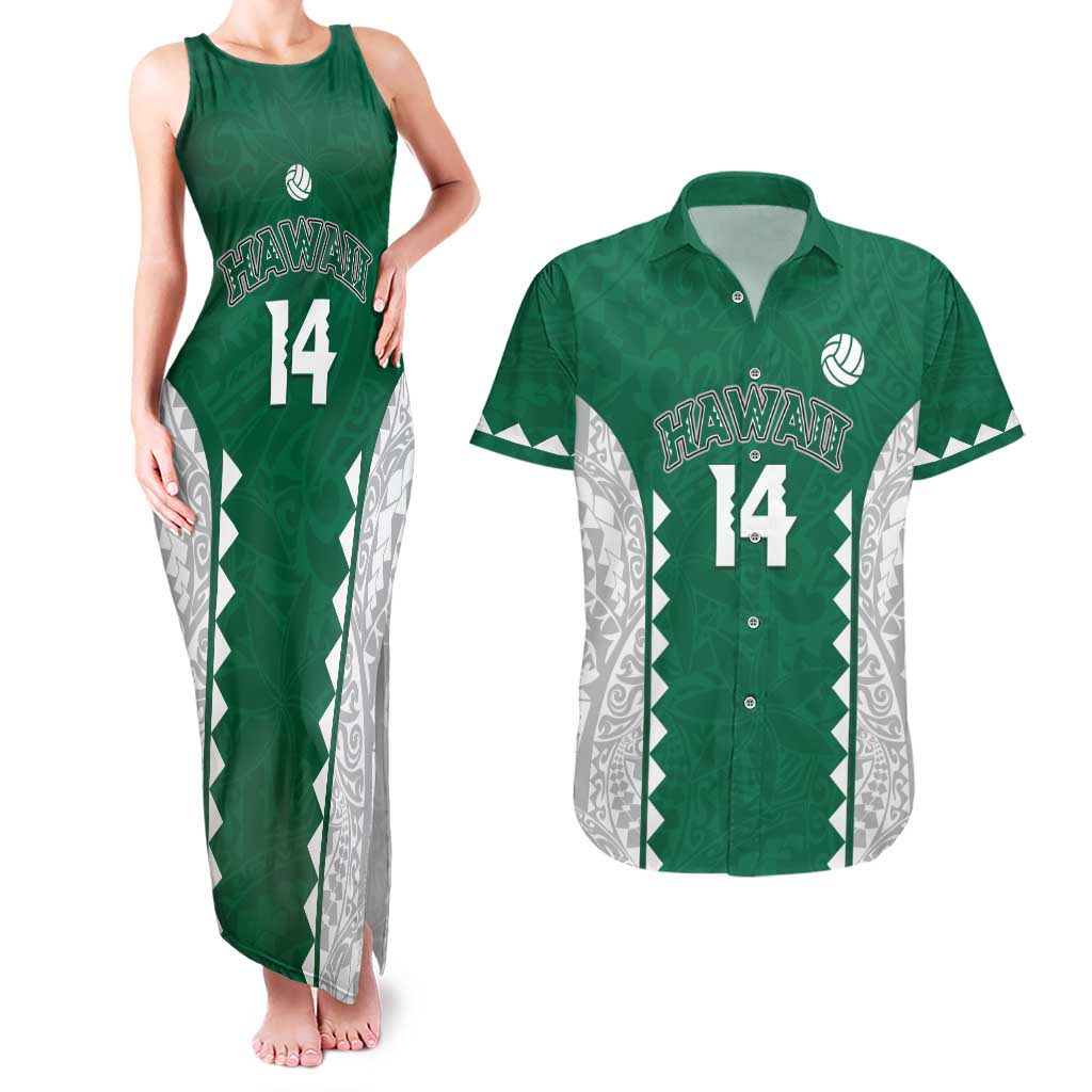 Custom Hawaii Volleyball Couples Matching Tank Maxi Dress and Hawaiian Shirt Hawaiian Kakau Pattern