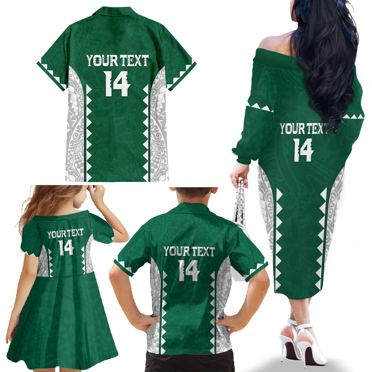 Custom Hawaii Volleyball Family Matching Off The Shoulder Long Sleeve Dress and Hawaiian Shirt Hawaiian Kakau Pattern LT14 - Polynesian Pride