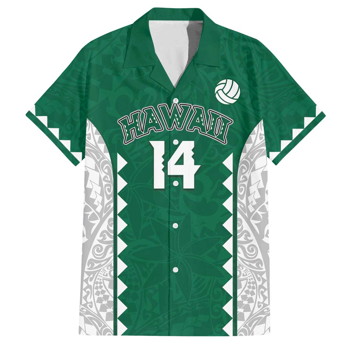 Custom Hawaii Volleyball Family Matching Off The Shoulder Long Sleeve Dress and Hawaiian Shirt Hawaiian Kakau Pattern LT14 Dad's Shirt - Short Sleeve Green - Polynesian Pride