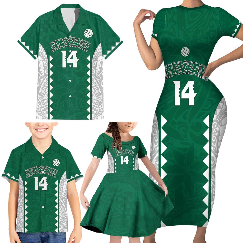 Custom Hawaii Volleyball Family Matching Short Sleeve Bodycon Dress and Hawaiian Shirt Hawaiian Kakau Pattern LT14 - Polynesian Pride