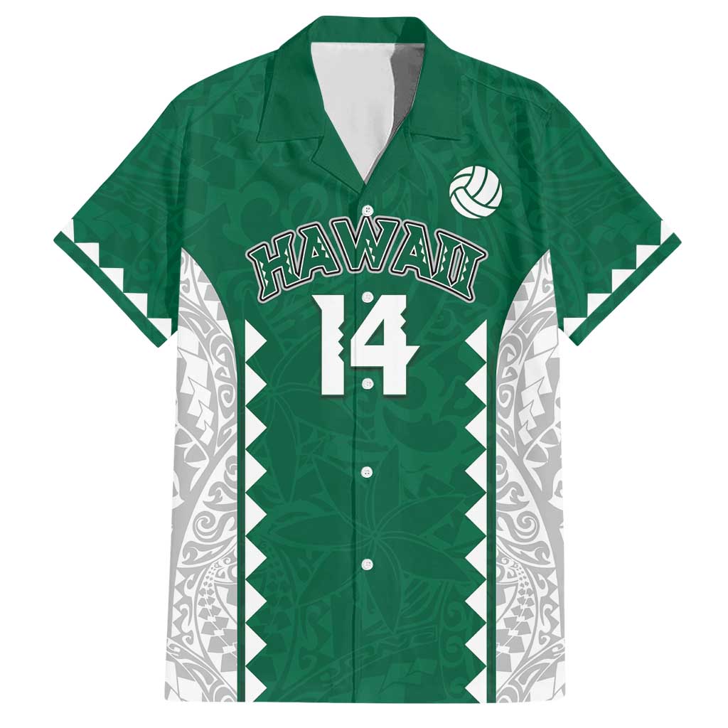 Custom Hawaii Volleyball Family Matching Short Sleeve Bodycon Dress and Hawaiian Shirt Hawaiian Kakau Pattern LT14 Dad's Shirt - Short Sleeve Green - Polynesian Pride
