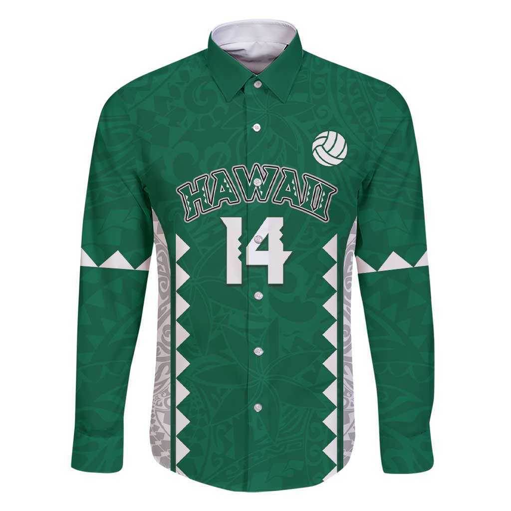 Custom Hawaii Volleyball Family Matching Short Sleeve Bodycon Dress and Hawaiian Shirt Hawaiian Kakau Pattern LT14 Dad's Shirt - Long Sleeve Green - Polynesian Pride