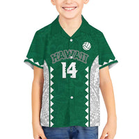 Custom Hawaii Volleyball Family Matching Short Sleeve Bodycon Dress and Hawaiian Shirt Hawaiian Kakau Pattern LT14 Son's Shirt Green - Polynesian Pride