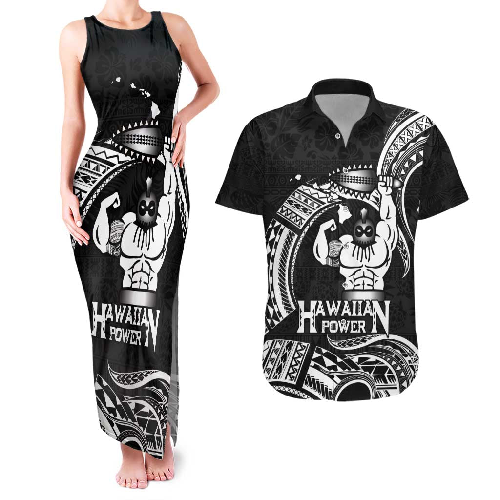 Black Hawaii Ikaika Warrior Couples Matching Tank Maxi Dress and Hawaiian Shirt Hawaiian Power LT14 Black - Polynesian Pride