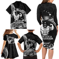 Black Hawaii Ikaika Warrior Family Matching Long Sleeve Bodycon Dress and Hawaiian Shirt Hawaiian Power LT14 - Polynesian Pride
