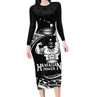 Black Hawaii Ikaika Warrior Family Matching Long Sleeve Bodycon Dress and Hawaiian Shirt Hawaiian Power LT14 Mom's Dress Black - Polynesian Pride