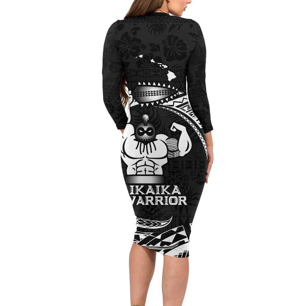 Black Hawaii Ikaika Warrior Family Matching Long Sleeve Bodycon Dress and Hawaiian Shirt Hawaiian Power LT14 - Polynesian Pride