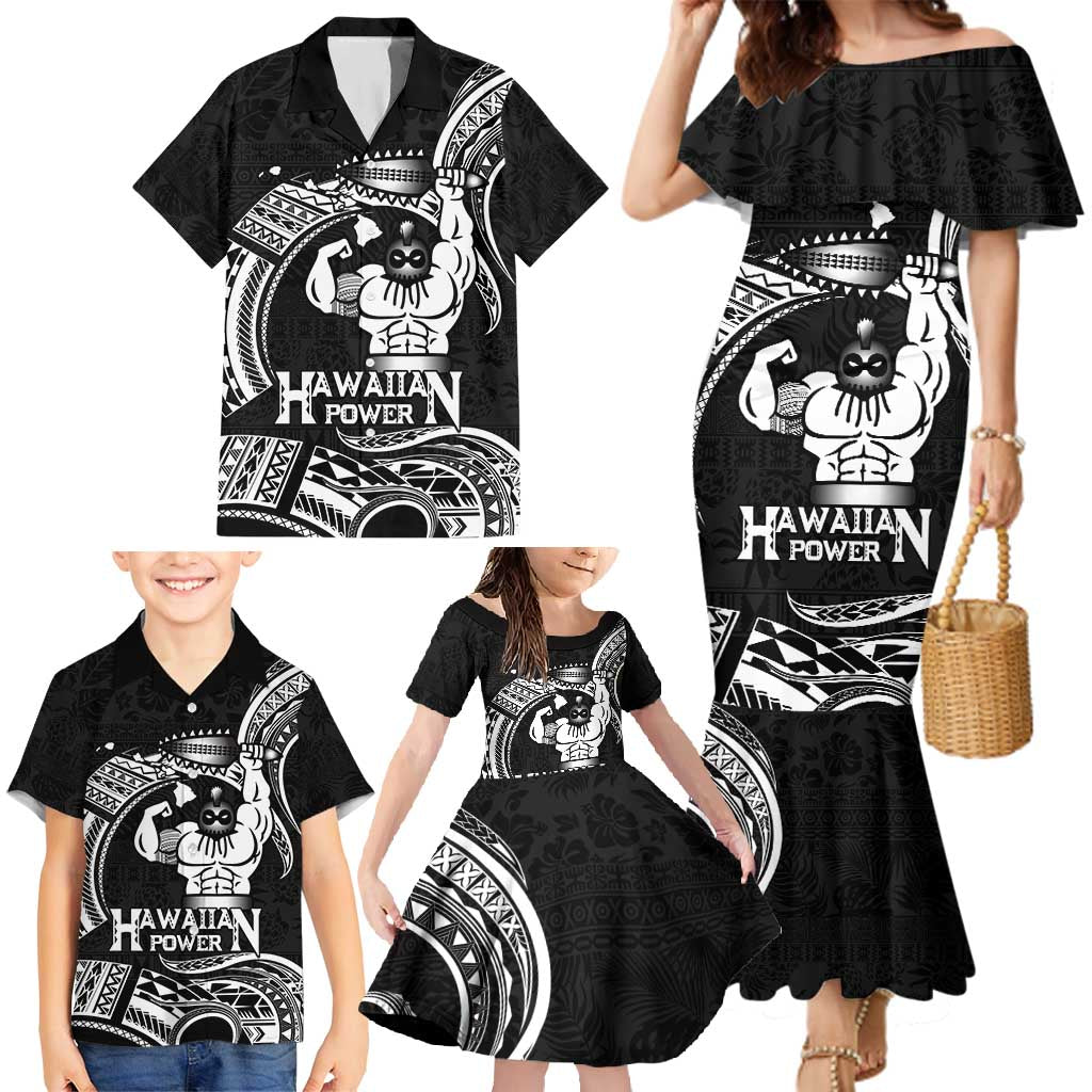 Black Hawaii Ikaika Warrior Family Matching Mermaid Dress and Hawaiian Shirt Hawaiian Power LT14 - Polynesian Pride