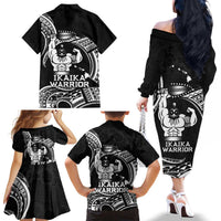 Black Hawaii Ikaika Warrior Family Matching Off The Shoulder Long Sleeve Dress and Hawaiian Shirt Hawaiian Power LT14 - Polynesian Pride