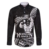 Black Hawaii Ikaika Warrior Family Matching Off The Shoulder Long Sleeve Dress and Hawaiian Shirt Hawaiian Power LT14 Dad's Shirt - Long Sleeve Black - Polynesian Pride