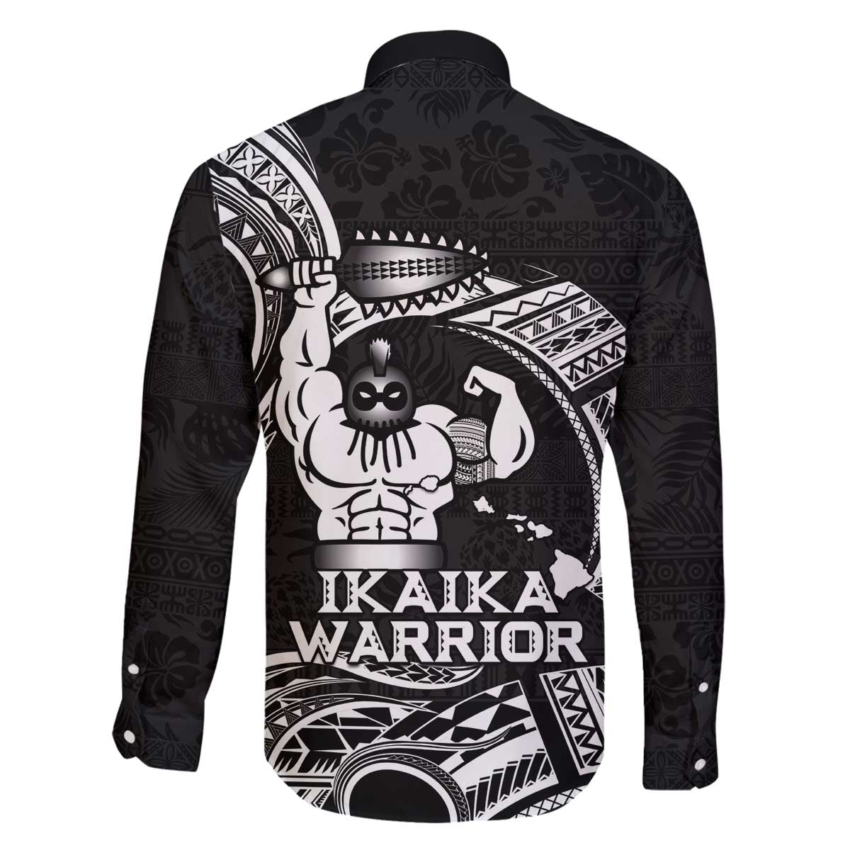 Black Hawaii Ikaika Warrior Family Matching Off The Shoulder Long Sleeve Dress and Hawaiian Shirt Hawaiian Power LT14 - Polynesian Pride