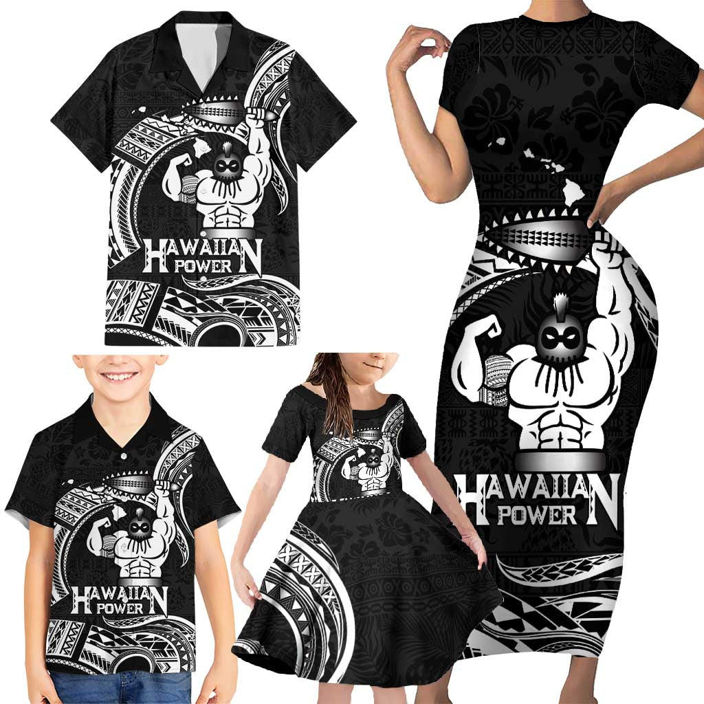 Black Hawaii Ikaika Warrior Family Matching Short Sleeve Bodycon Dress and Hawaiian Shirt Hawaiian Power LT14 - Polynesian Pride