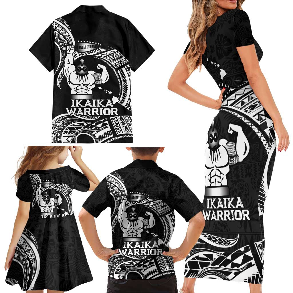 Black Hawaii Ikaika Warrior Family Matching Short Sleeve Bodycon Dress and Hawaiian Shirt Hawaiian Power LT14 - Polynesian Pride