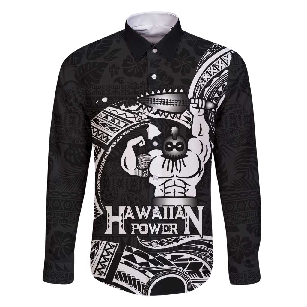 Black Hawaii Ikaika Warrior Family Matching Short Sleeve Bodycon Dress and Hawaiian Shirt Hawaiian Power LT14 Dad's Shirt - Long Sleeve Black - Polynesian Pride