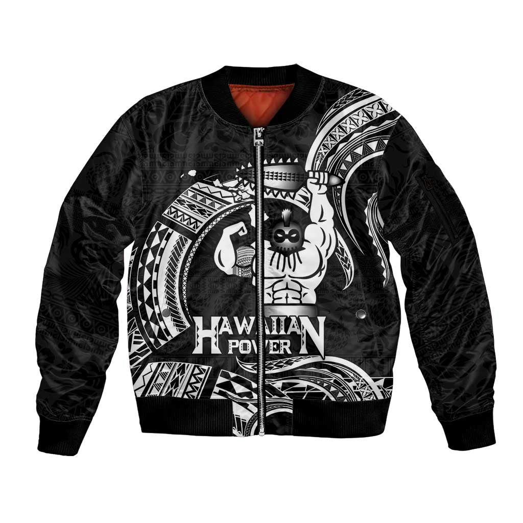 Black Hawaii Ikaika Warrior Sleeve Zip Bomber Jacket Hawaiian Power LT14 Unisex Black - Polynesian Pride