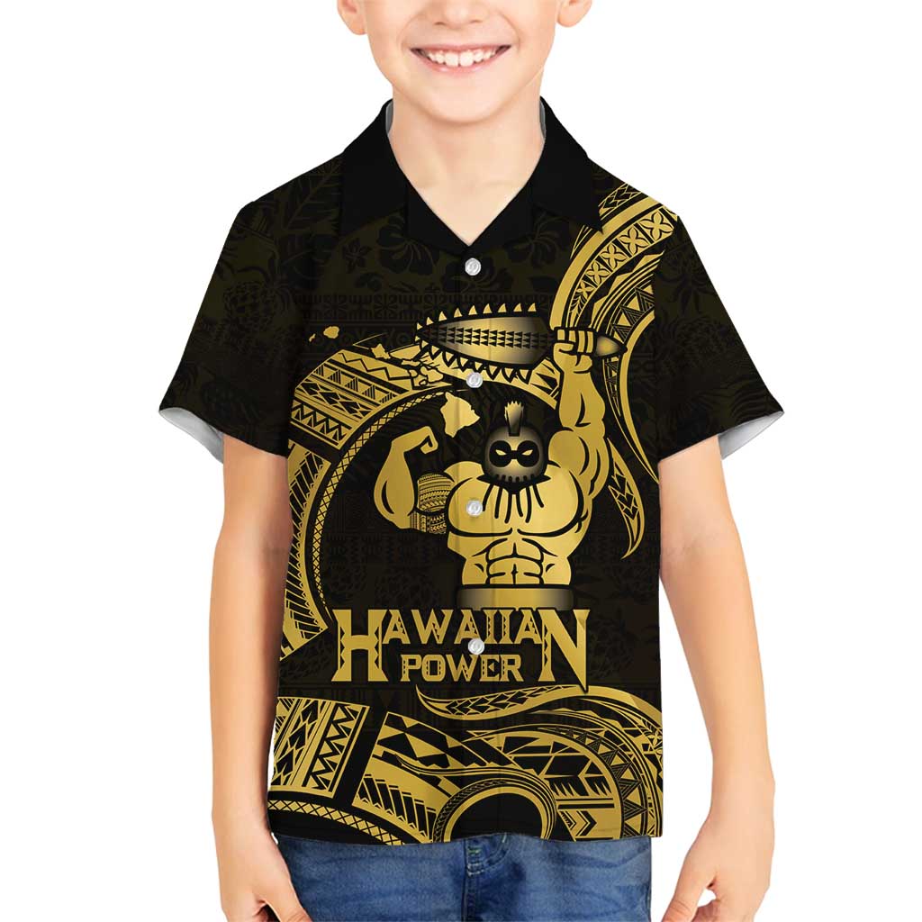 Gold Hawaii Ikaika Warrior Family Matching Long Sleeve Bodycon Dress and Hawaiian Shirt Hawaiian Power LT14 Son's Shirt Gold - Polynesian Pride