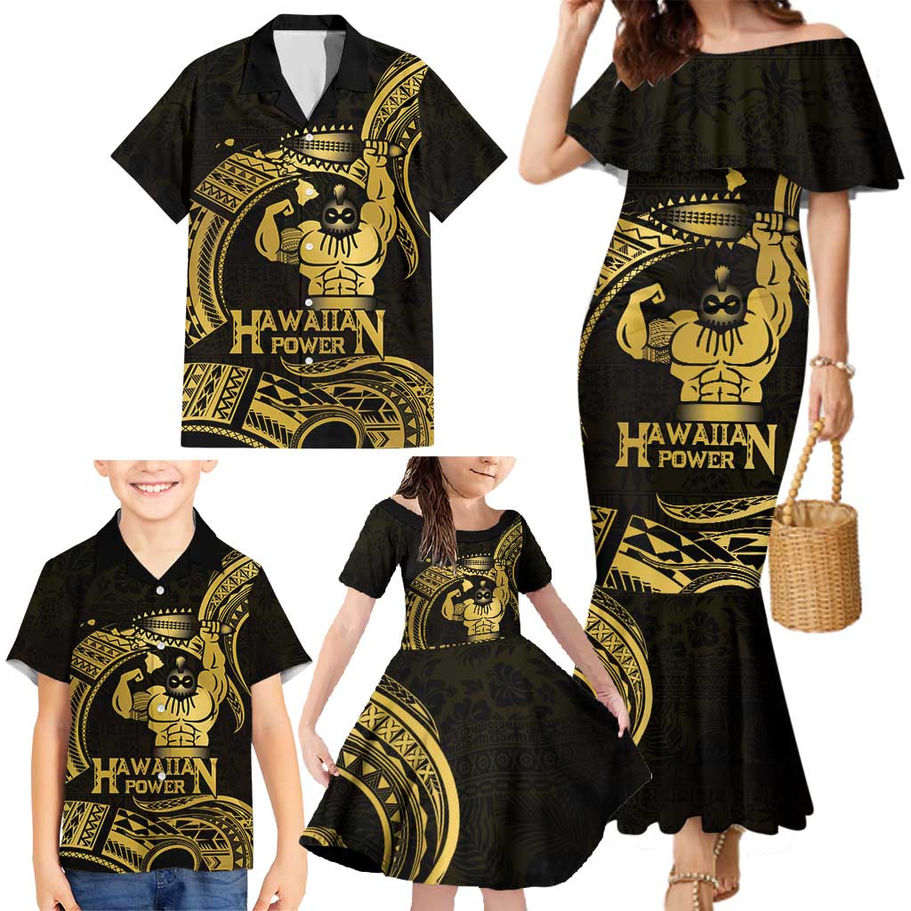 Gold Hawaii Ikaika Warrior Family Matching Mermaid Dress and Hawaiian Shirt Hawaiian Power LT14 - Polynesian Pride