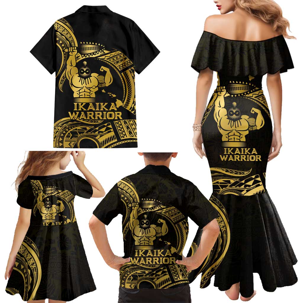 Gold Hawaii Ikaika Warrior Family Matching Mermaid Dress and Hawaiian Shirt Hawaiian Power LT14 - Polynesian Pride