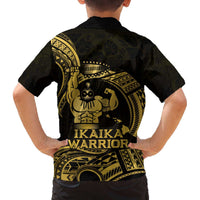 Gold Hawaii Ikaika Warrior Family Matching Off The Shoulder Long Sleeve Dress and Hawaiian Shirt Hawaiian Power LT14 - Polynesian Pride