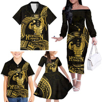 Gold Hawaii Ikaika Warrior Family Matching Off The Shoulder Long Sleeve Dress and Hawaiian Shirt Hawaiian Power LT14 - Polynesian Pride